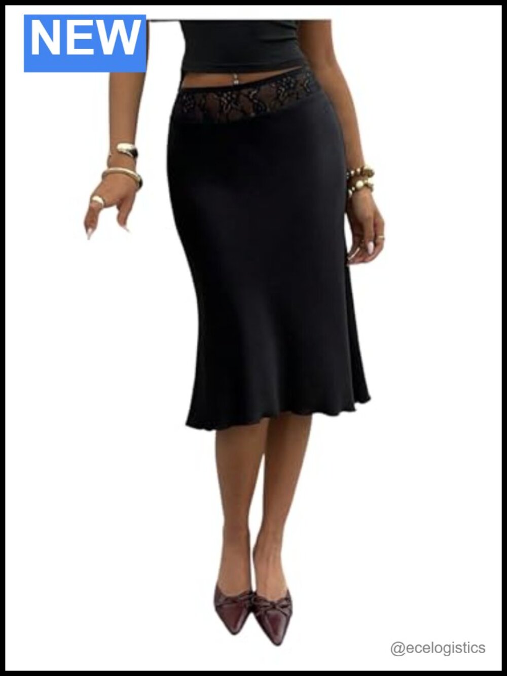 Lace Midi Skirt Ruffle Fishtail Bodycon Low Rise Fall Outfit